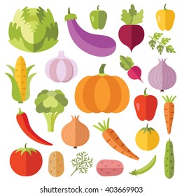 Vegetables flat icons set. Creative colorful flat design illustrations and concepts for web banners, printed materials, web sites, infographics