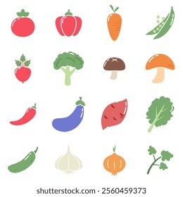 Vegetables flat icons set, Vegetables healthy food vector illustrations