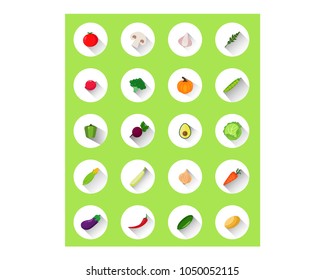 Vegetables flat icons with shadow