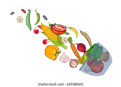 Vegetables fly out of the dish.
