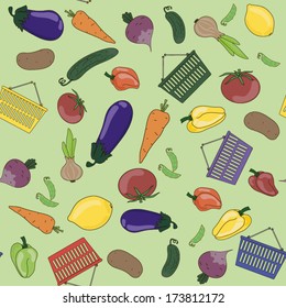 vegetables and food baskets seamless pattern 