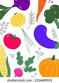 Vegetables food hand drawn banner. Healthy meal, diet, nutrition or lifestyle. Organic food restaurant and support farmers market concept. EPS