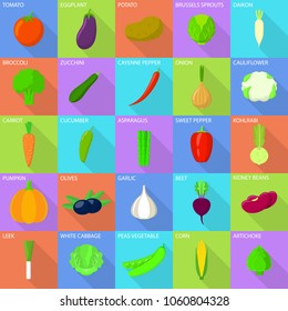 Vegetables food menu icons set. Flat illustration of 25 vegetables food menu vector icons for web