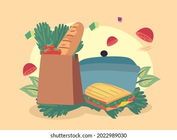 vegetables and food in paper bag