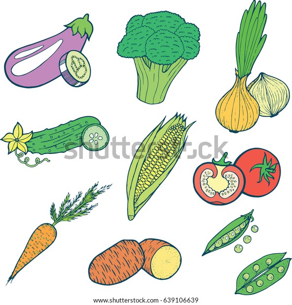 Vegetables Food Vector Collection Vector Hand Stock Vector (Royalty ...