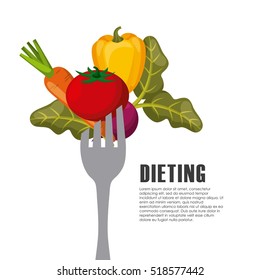 vegetables in fork. healthy food for dieting design. vector illustration