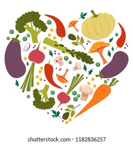 Vegetables in the form of heart. Stock Vector Graphics On white background.