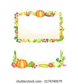 Vegetables frame and border with fresh organic healthy food and copy space vector illustration