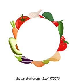 Vegetables frame in a circle for text. Vegetables wreath for card. Background template.