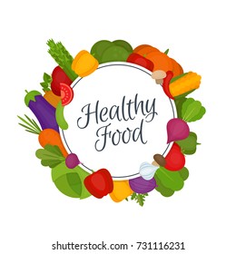 Vegetables frame. Healthy food. Organic food. Flat style, vector illustration.