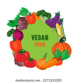 Vegetables frame. Healthy vegan food. Vector illustration