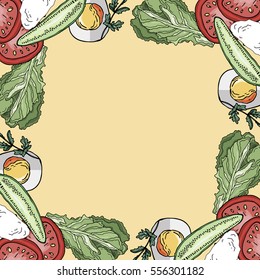 Vegetables frame on yellow background