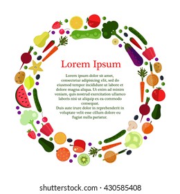 Vegetables frame for text. Flat colorful vegetables in circle. 