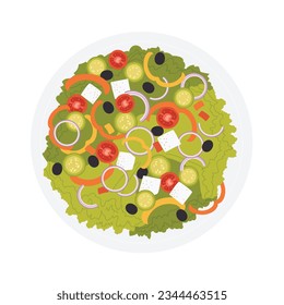 Vegetables fresh salad. Veggie lunch menu, salad bowl, fitness food vector illustration
