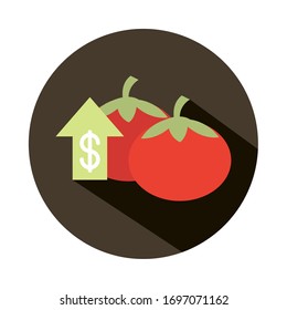 vegetables fresh tomatoes money market, rising food prices, block style icon vector illustration