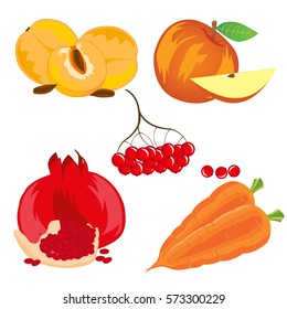 Vegetables with fruit and berry on white background is insulated
