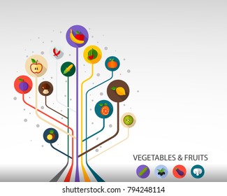 Vegetables and fruit flat icon concept. Vector illustration. Element template for design.