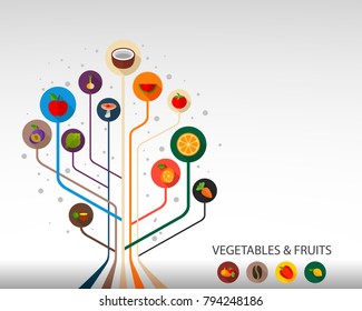 Vegetables and fruit flat icon concept. Vector illustration. Element template for design.
