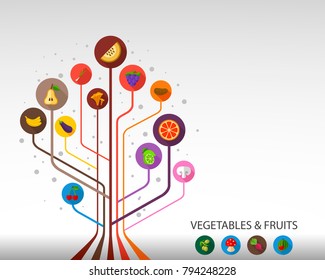 Vegetables and fruit flat icon concept. Vector illustration. Element template for design.