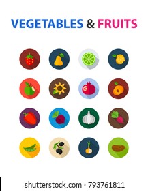 Vegetables and fruit flat icon set. Vector illustration. Element template for design.