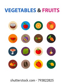 Vegetables and fruit flat icon set. Vector illustration. Element template for design.