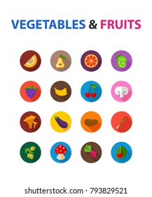 Vegetables and fruit flat icon set. Vector illustration. Element template for design.