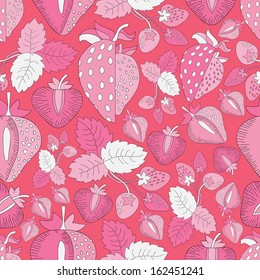 Vegetables and fruit harvest  continuous seamless pattern. Background with  strawberries harvest in vector. 
