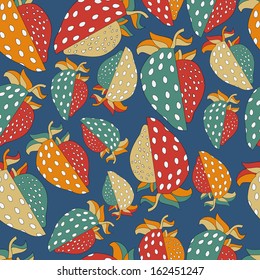 Vegetables and fruit harvest  continuous seamless pattern. Background with  strawberries harvest in vector.