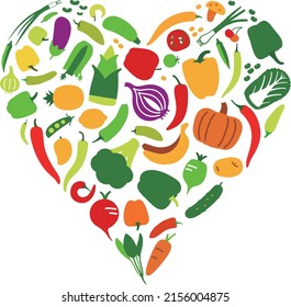 Vegetables and fruit icon set in heart shape  vector illustration