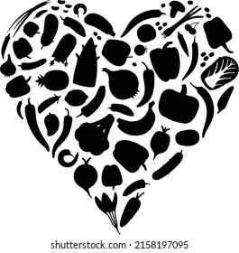 Vegetables and fruit icon set in heart shape vector illustration