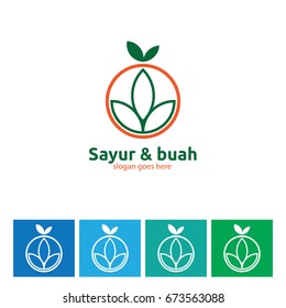 Vegetables and fruit with leaves on it, suitable for logo of restaurant, cafe, plantation, farm, agriculture product and others