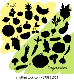 Vegetables and fruit silhouettes. It can be used as - logo, pictogram, icon, infographic element.