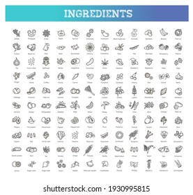 Vegetables and fruit thin line icon set. Vector ingredients