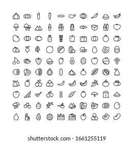 Vegetables and Fruits 100 Set Icons Pack