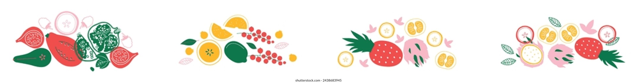 Vegetables and fruits abstract collection. Flat vector illustration