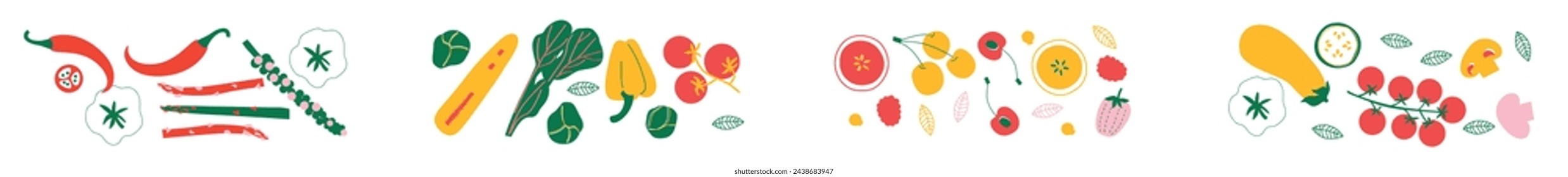 Colección abstracta de verduras y frutas. Ilustración vectorial plana