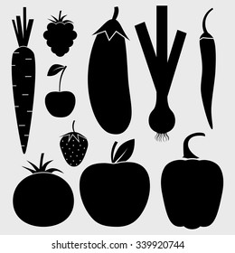 Vegetables, fruits and berries  icons set