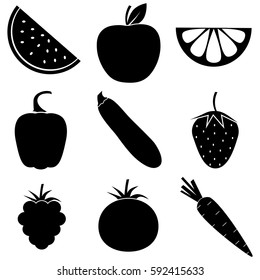 Vegetables, fruits and berries  icons set