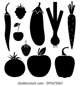 Vegetables, fruits and berries  icons set