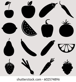 Vegetables, fruits and berries  icons set