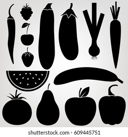 Vegetables, fruits and berries  icons set