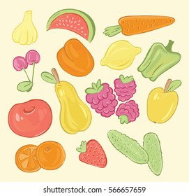 vegetables, fruits and berries. illustration