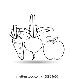 vegetables and fruits black and white, vector illustration