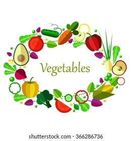 vegetables and fruits in a circle as element menu 