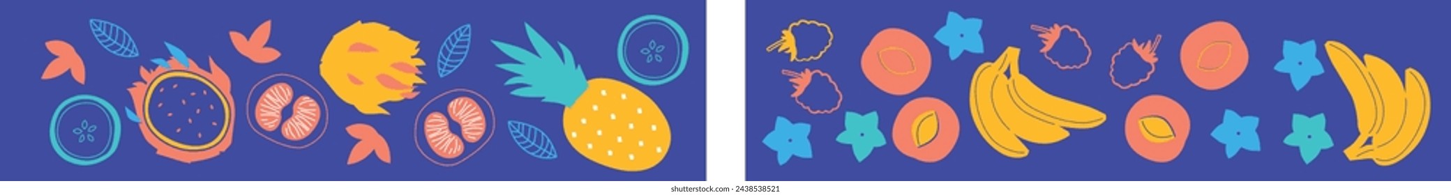Vegetables and fruits collection. Decorative abstract horizontal banner. 
