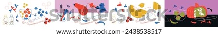 Vegetables and fruits collection. Decorative abstract horizontal banner. 
