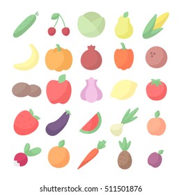 Vegetables And Fruits Colored Icon Set