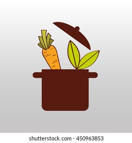 vegetables and fruits in cooking pot, vector illustration