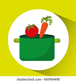 vegetables and fruits in cooking pot, vector illustration