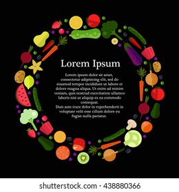 Vegetables and fruits decorating set - frame for text.